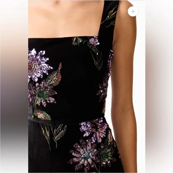 elliatt clio black purple 3d sequin flower embroidered velvet maxi gown dress XL - Picture 14 of 15